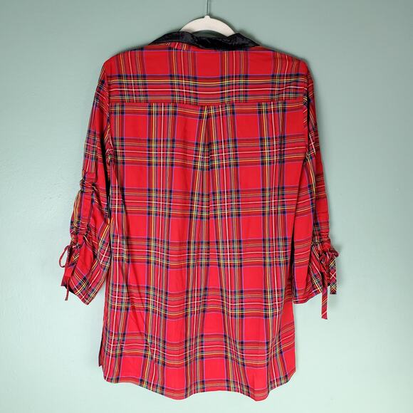 John Mark Womens Red Plaid Button Up Velour Tunic Top Size XS - Picture 2 of 8